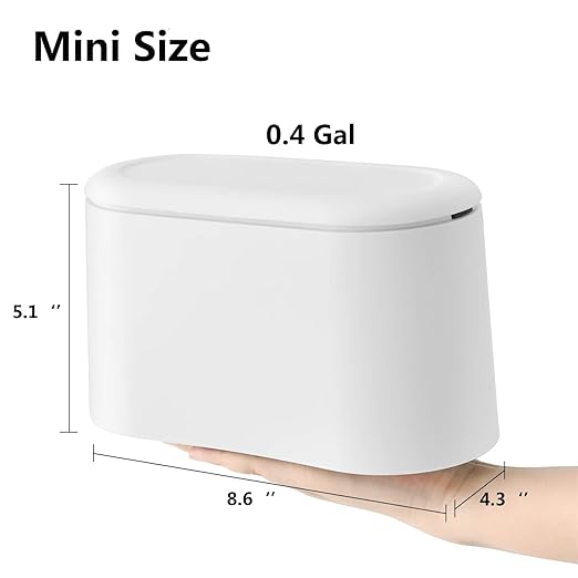 SUBEKYU Mini Trash Can with Lid, Small Desk Trash Can, Countertop Mini Garbage - Image 2