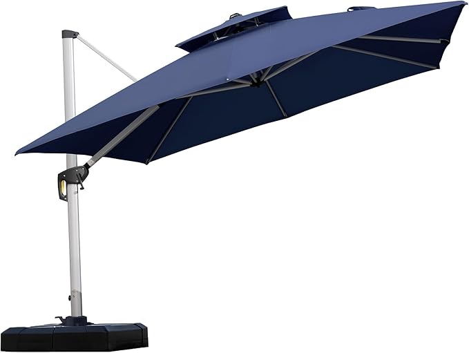 PURPLE LEAF 10ft Patio Umbrella Outdoor Square Umbrella Large Cantilever Umbrella Windproof Offset Heavy Duty Sun for Garden Deck Pool Patio, Navy Blue by PURPLELEAF