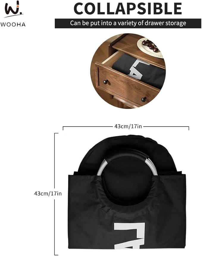 WOOHA 125L Large laundry basket, Collapsible laundry hamper, Tall Clothes - Image 8