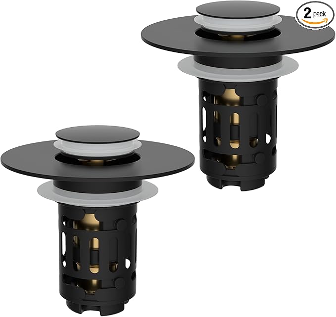 Hibbent 2 Pack 3 in 1 Bathroom Sink Drain Strainer, Universal Pop Up Stopper by Hibbent