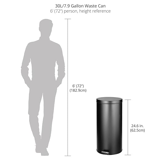 mDesign Tall 30 Liter / 7 Gallon Large Round Metal Lidded Step Trash Can - Image 3