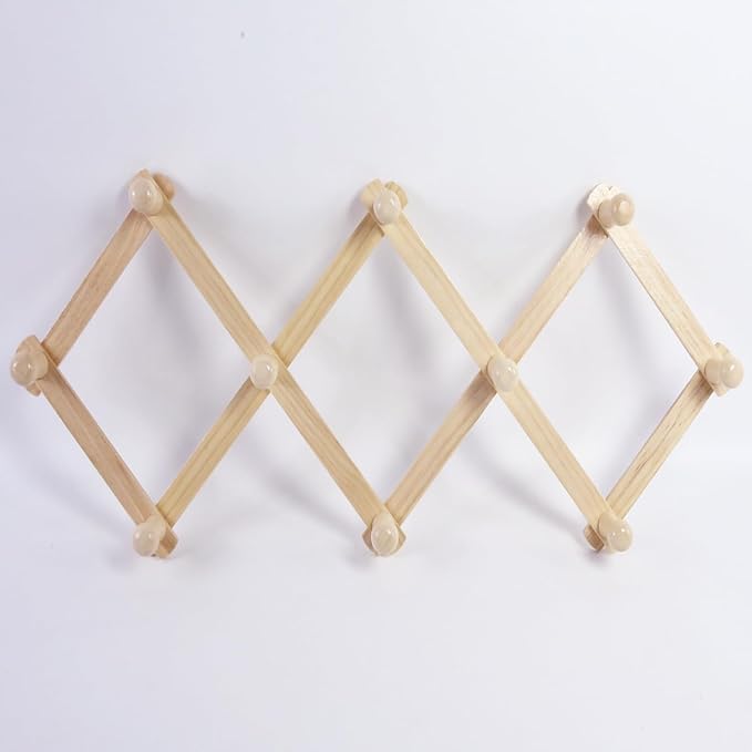 AMAPON Accordion Style Expandable Wall Wooden Coat Rack 10 Hooks Hang Hats - Image 8