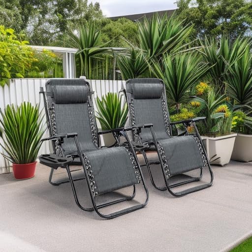 Homall Zero Gravity Chair - Adjustable Folding Lawn Chairs - Outdoor Gravity Reclining Lounge Chair with Pillows - Set of 2 (Double-Gray) - Image 2