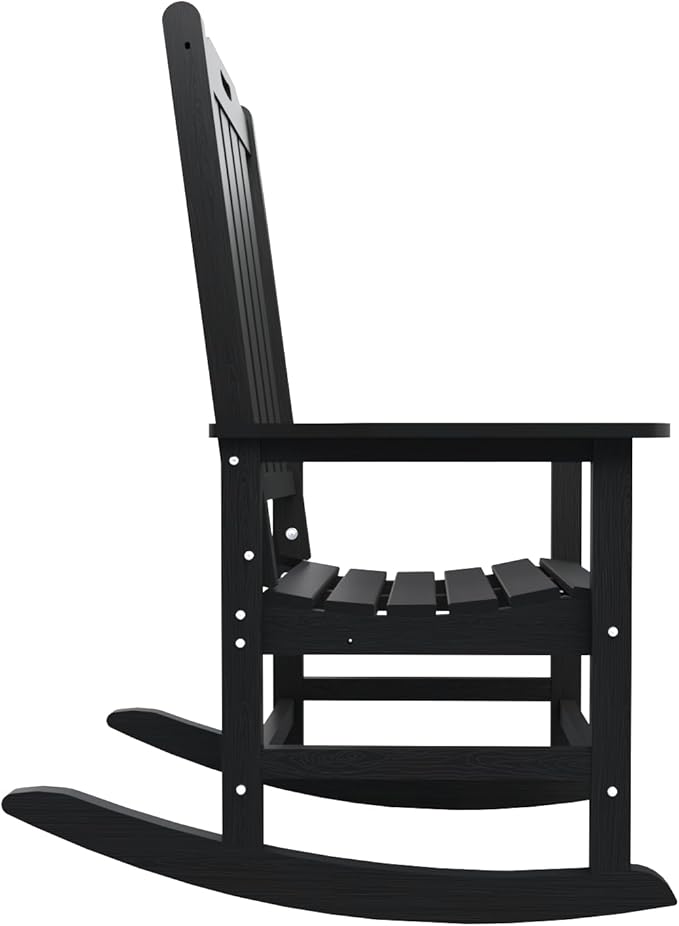Oversized Rocking Chair, Outdoor Rocking Chair for Adults, All Weather Resistant Porch Rocker for Lawn Garden, Black - Image 5