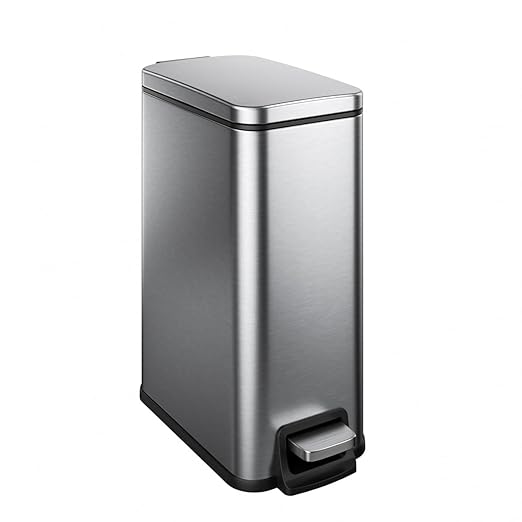 Slim Bathroom Trash Can with Lid Soft Close, 1.6 Gallon Stainless Steel Garbage by Veelesa