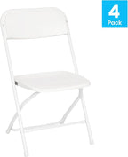 Flash Furniture Hercules Series Big & Tall Stackable Plastic Folding Chairs, Extra Wide Commercial Event Seats, Set of 4, White - Image 5