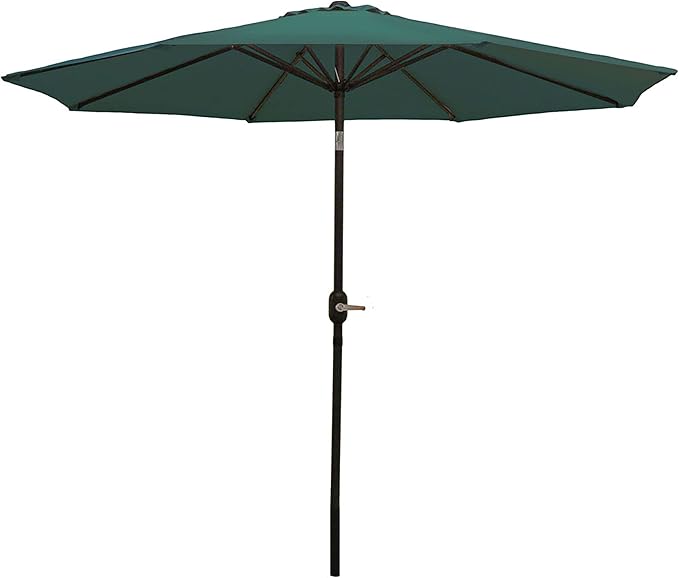 Sunnydaze Outdoor Patio Umbrella - Polyester Table Market Umbrella with Push-Button Tilt and Crank - 8 Sturdy Ribs - Green - 9ft by SunnydazeDecor
