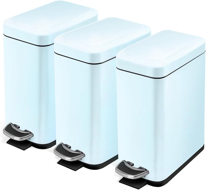 Home Zone Living 3-Pack 1.3 Gallon Small Poweder Blue Bathroom Trash Can by HomeZoneLiving