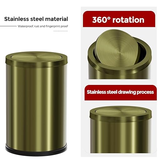 9L/2.4Gal Antique Bronze Bathroom Trash Can, Small Flip Garbage Can - Image 5
