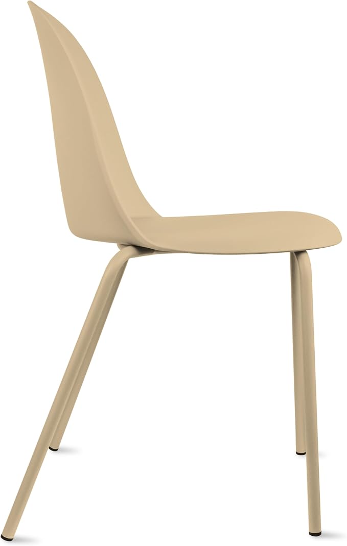 2xhome Set of 4 Modern Stackable Armless Dining Chairs | Plastic Shell Seat with Metal Legs | Indoor or Outdoor Use | Home Kitchen Patio, Beige - Image 5