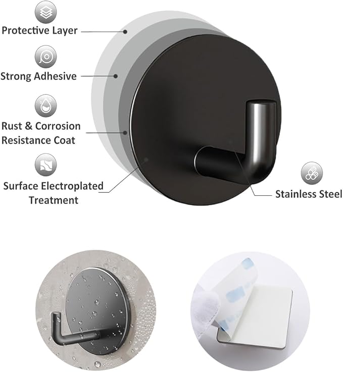 8 Pack Adhesive Towel Hooks for Bathroom, Stick on Hooks Bathroom Kitchen for - Image 5
