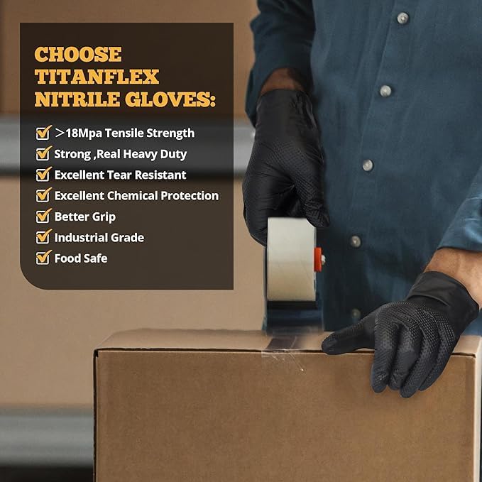 TitanFlex Heavy Duty Black Industrial Nitrile Gloves - Image 7