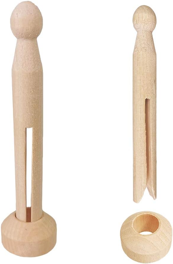 Winlyn 50 Sets Unfinished Wood Doll Pins Doll Clothespins Wooden Round Peg Wood - Image 3