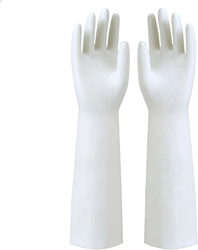 White Nitrile Rubber Gloves Large, Long Sleeve Thickened Reusable, 18inch by JinglikangHomeFurnishingsFla
