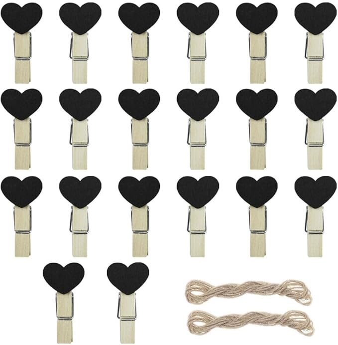 Black Heart Clothespins Mini Wooden Clothespins by FAZHBARY