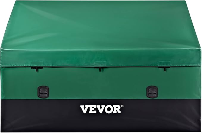 VEVOR Outdoor Storage Box, 150 Gallon Waterproof PE Tarpaulin Deck Box w/Galvanized Frame, All-Weather Protection & Portable, for Camping, Garden, Poolside, and Yard, Black & Green - Image 8