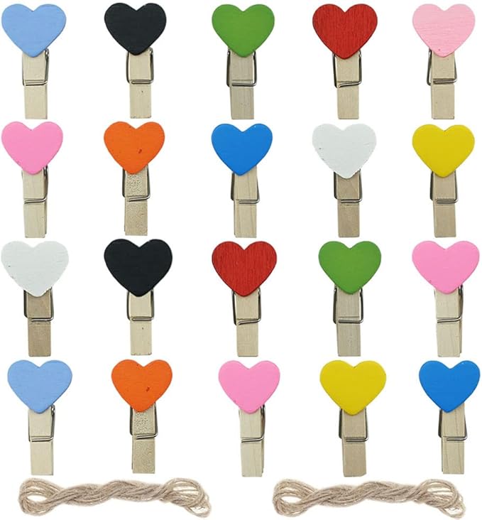 Mini Colored Wooden Heart Clothespins by SaktopDeco