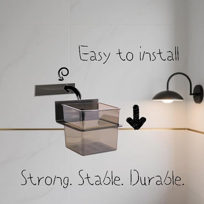 Bathroom Toothbrush Holder Set Modern Black Metal Clear Plastic Toothbrush - Image 4