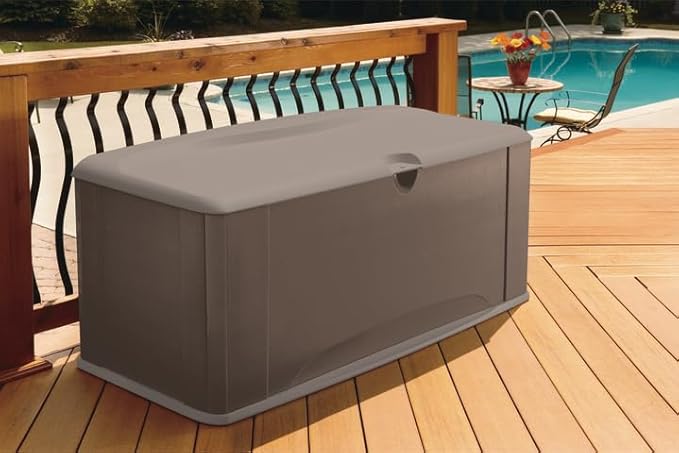 Rubbermaid Extra Large Resin Outdoor Storage Deck Box with Seat (120 Gal), Weather Resistant, Brown, Deck Organization for Home/Backyard/Pool Chemicals/Toys/Garden Tools/Porch/Patio Cushions - Image 5