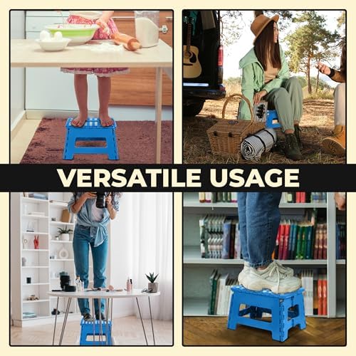 Utopia Home Folding Step Stool with Handle – 9 Inch Anti Slip Collapsible Stool – Holds Up to 300 lbs – Sturdy Plastic Step Stool Foldable for Kitchen, Bathroom and Home Use (1-Pack, Blue) - Image 6