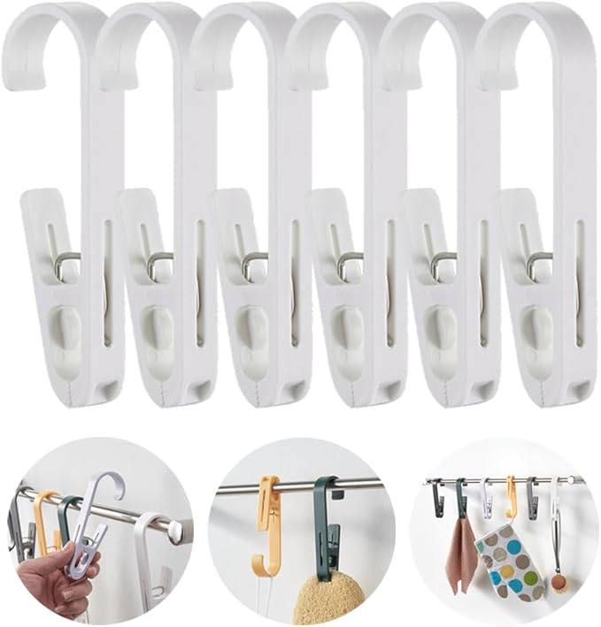 6Pcs Laundry Hooks with Clips Hanger Closet Organizer Clamps Hanging Socks Boot by DEFRKO