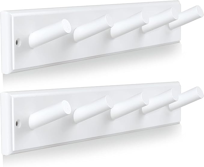 Wooden Coat Rack 2Pcs, 5 Pegs Bamboo Wall Hooks by muukinghouse