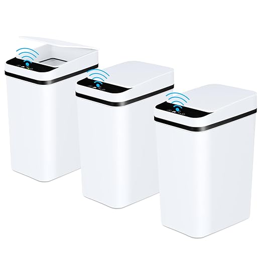 Bathroom Automatic Trash Can 3 Pack 2.2 Gallon Motion Sensor Touchless Small by Anborry