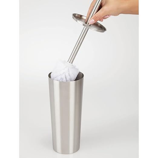 mDesign Metal Freestanding Slim Toilet Bowl Brush and Holder + Rectangle Narrow - Image 7