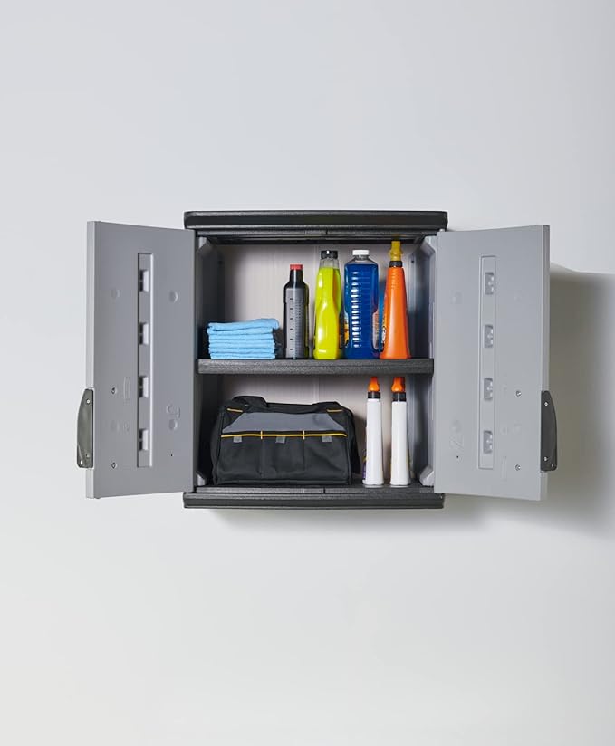 Rubbermaid Wall Mounted Storage Cabinet with Doors 150-Pound Capacity Gray Lockable Three-Shelf Cubbard for Tools/Car Accessories/Cleaning in Home/Garage/Outdoor Areas - Image 6