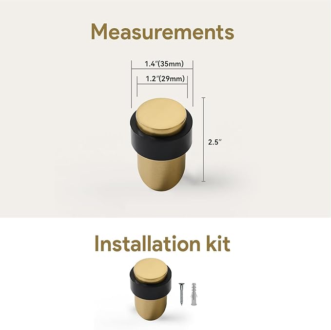 KHTUMEWARE 4 Pack 2-1/2 in Floor Door Stopper, Satin Brass Door Stop, Wall - Image 2
