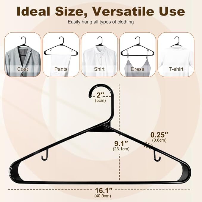HOUSE DAY Black Plastic Hangers 10 Pack, Plastic Clothes Hangers - Image 2