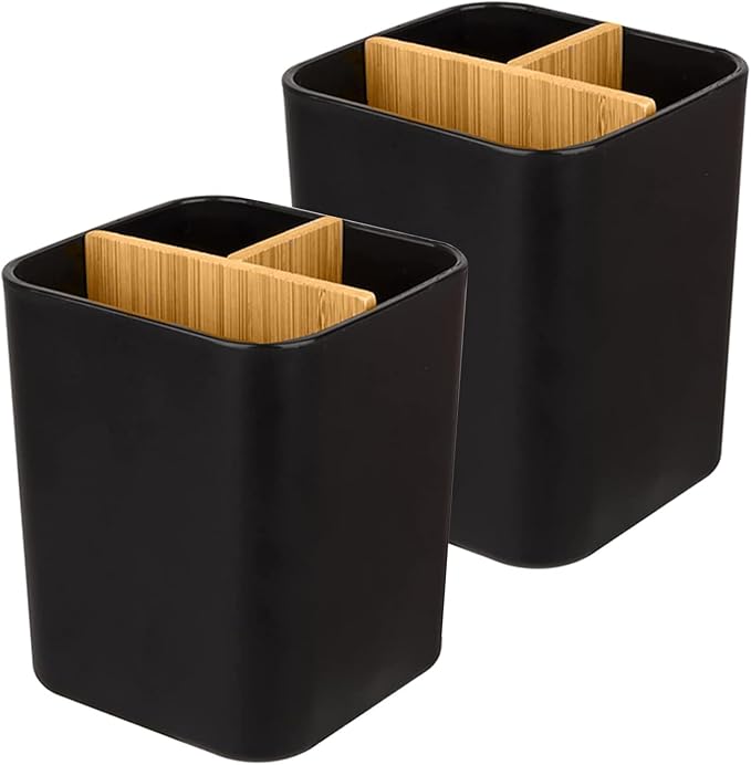 Bamboo Toothbrush Holder for Bathrooms, 3 Slots Toothbrush and Toothpaste by Heagoale