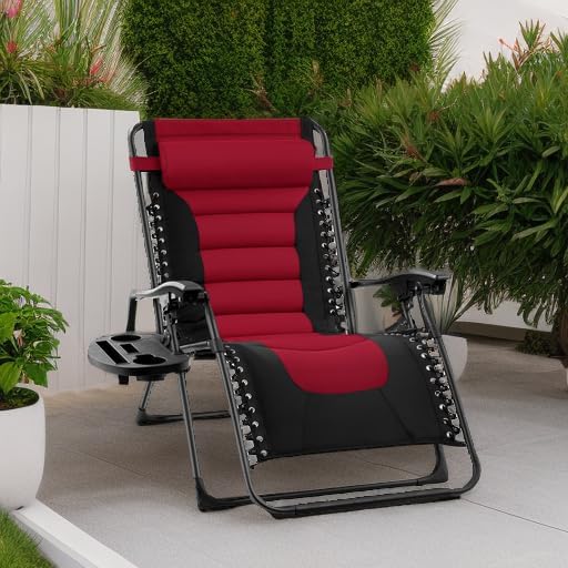 Best Choice Products Oversized Padded Zero Gravity Chair, Folding Outdoor Patio Recliner, XL Anti Gravity Lounger for Backyard w/Headrest, Cup Holder, Side Tray, Polyester Mesh - Burgundy - Image 5