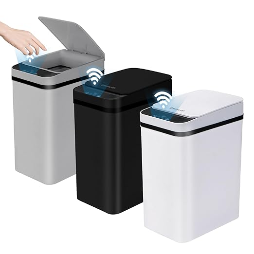 3 Pack Bathroom Trash Can with Lid, 2.5 Gallon Small Slim Trashcan, Automatic by SHTALHST
