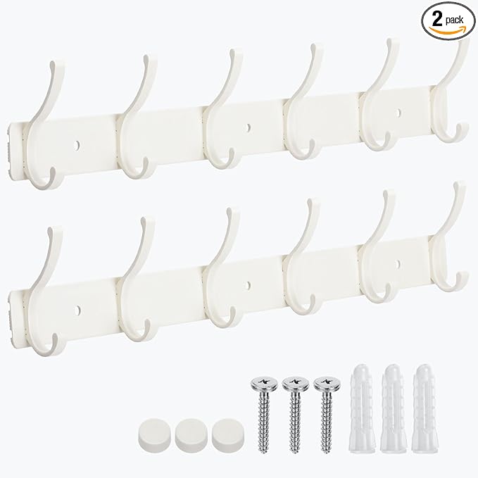 Coat Rack Wall Mount, 2 Pack Coat Hooks Hanger Wall Double Hook Rack Rail Towel by Dntorx