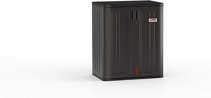 Suncast Heavy-Duty Resin Outdoor Storage Cabinet, 30" W x 20.25" D x 36" H Dark Grey Base Garage Storage Cabinet with Lockable Doors and Metal Reinforced Shelves, Made in The USA - Image 26