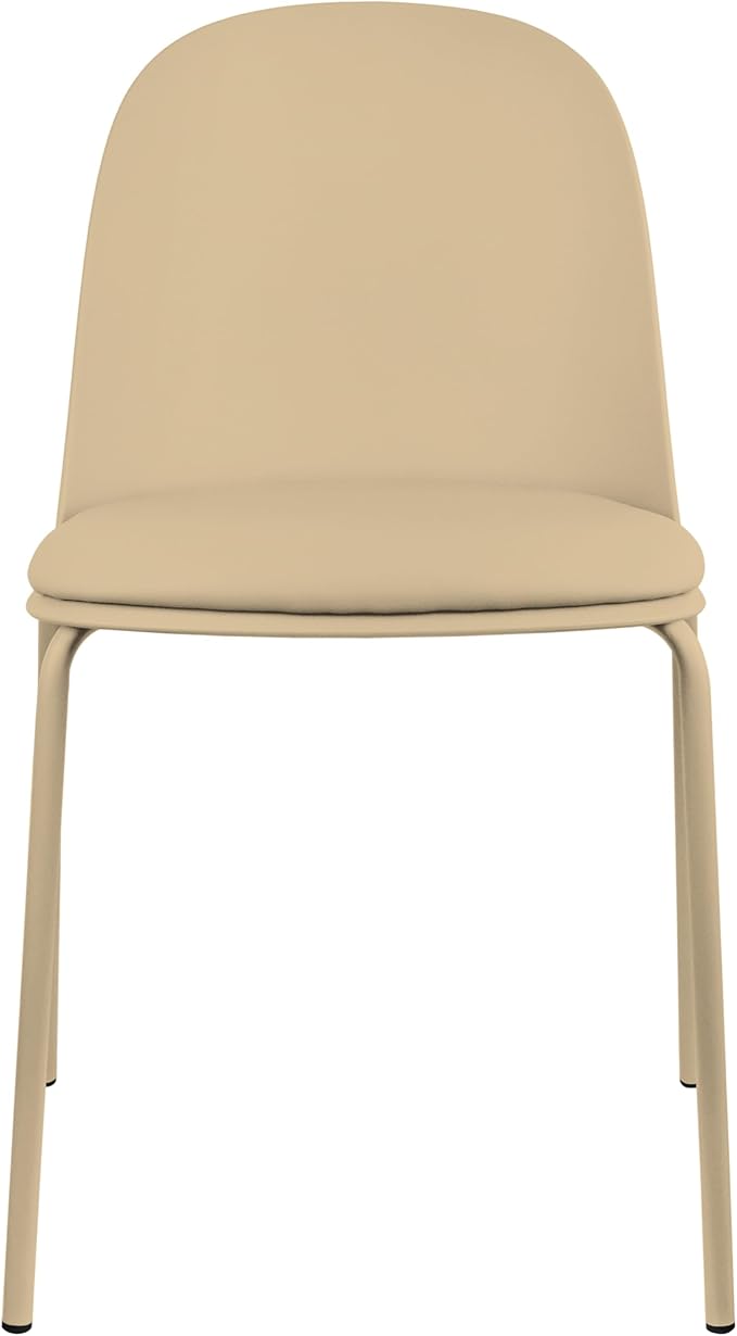 2xhome Parent Modern Stackable Armless Dining Chair | Plastic Shell Seat with Metal Legs | Indoor or Outdoor Use | Home Kitchen Patio (1, Beige, Padded Seat) by 2xhome