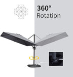 PURPLE LEAF 10' X 13' Patio Umbrella with Base Outdoor Cantilever Rectangle Offset Umbrella with 360-degree Rotation for Garden Deck Pool Patio Light Grey - Image 7
