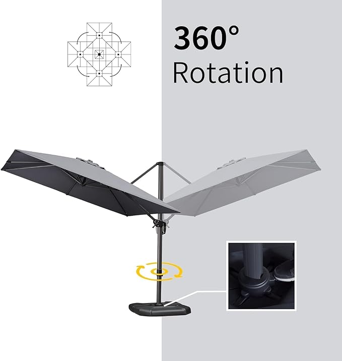 PURPLE LEAF 9' X 11.5' Patio Umbrella with Base Rectangle Cantilever Umbrella Outdoor Offset Umbrella with 360-degree Rotation for Garden Deck Pool Patio Light Grey - Image 7