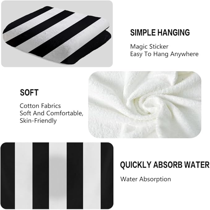 Black and White Striped Towels Highly Absorbent Stripe Bath Towels Set of 2 - Image 3