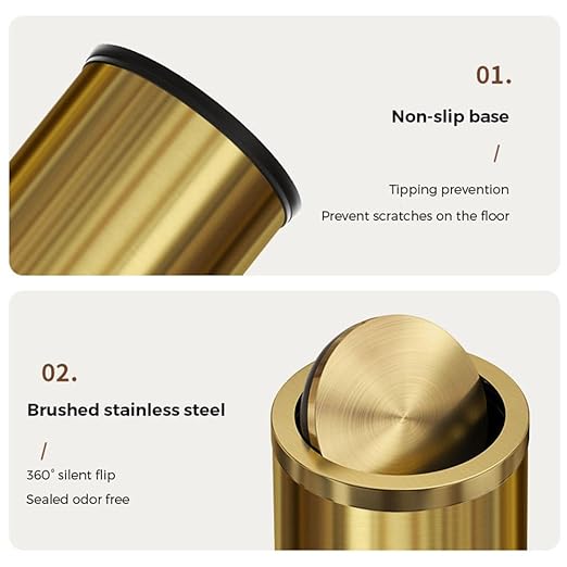 9 Liter/2.4 Gallon, Brass Small Trash can, Living Room, Bathroom，Restaurant - Image 2