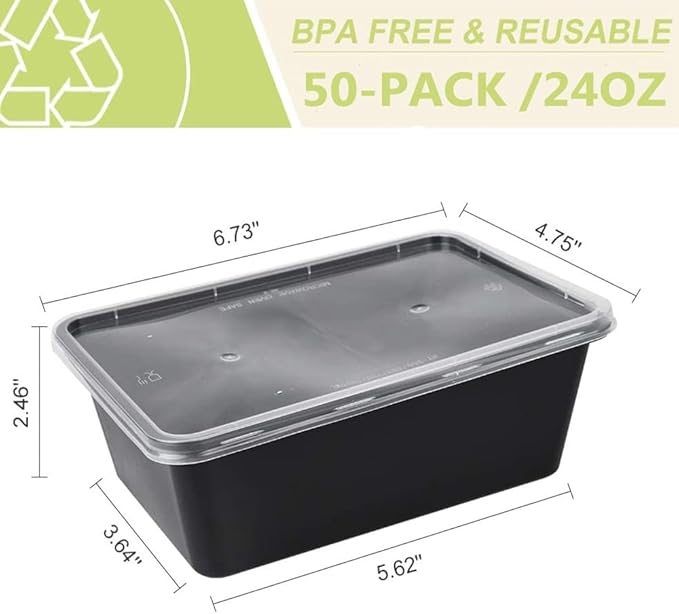 50-Pack Meal Prep Containers, 26 OZ Microwavable Reusable Food Containers - Image 3