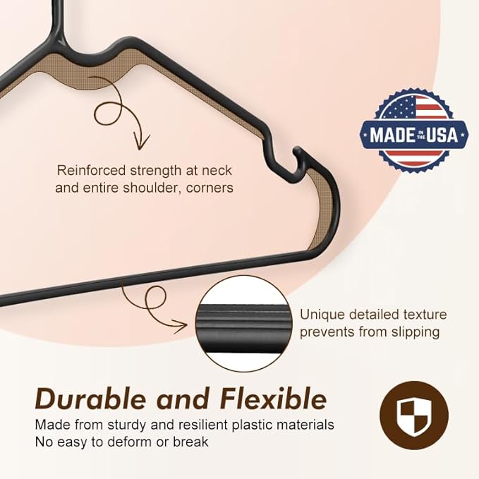 HOUSE DAY Black Plastic Hangers 60 Pack, Lightweight Clothes Hangers - Image 4
