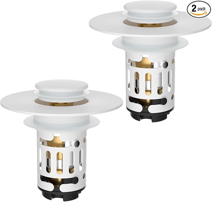 Hibbent 2 Pack 3 in 1 Bathroom Sink Drain Strainer, Universal Pop Up Stopper by Hibbent