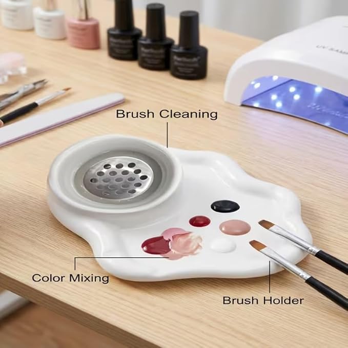 2-in-1 Ceramic Nail Art Brush Cleaner & Palette, Professional Manicure Brush - Image 4