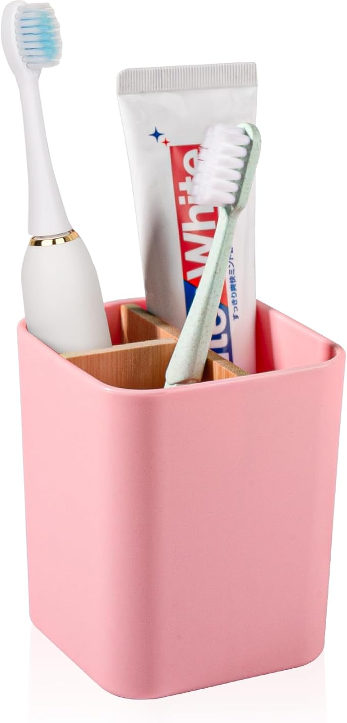 Bamboo Toothbrush Holder for Bathrooms, 3 Slots Toothbrush and Toothpaste by Heagoale