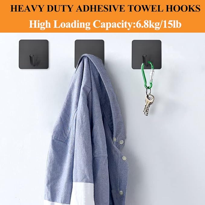 FOTYRIG Adhesive Towel Hooks No Drill Wall Hooks Stick on Wall Hangers Shower - Image 8