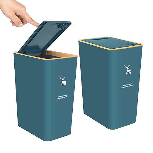 XPIY Trash Can with Lid, 2 Pack 4 Gallons/15 Liters Garbage Can with Press Top by XIPY