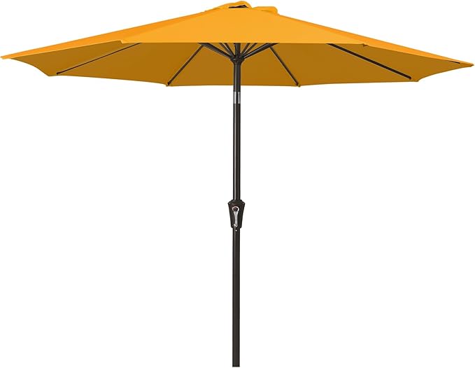 MEWAY 9ft Patio Umbrella Outdoor Table Umbrellas with Push Button Tilt and Crank, Market Umbrella 8 Sturdy Ribs for Deck, Garden, Pool and Backyard, Sun Orange by MEWAY