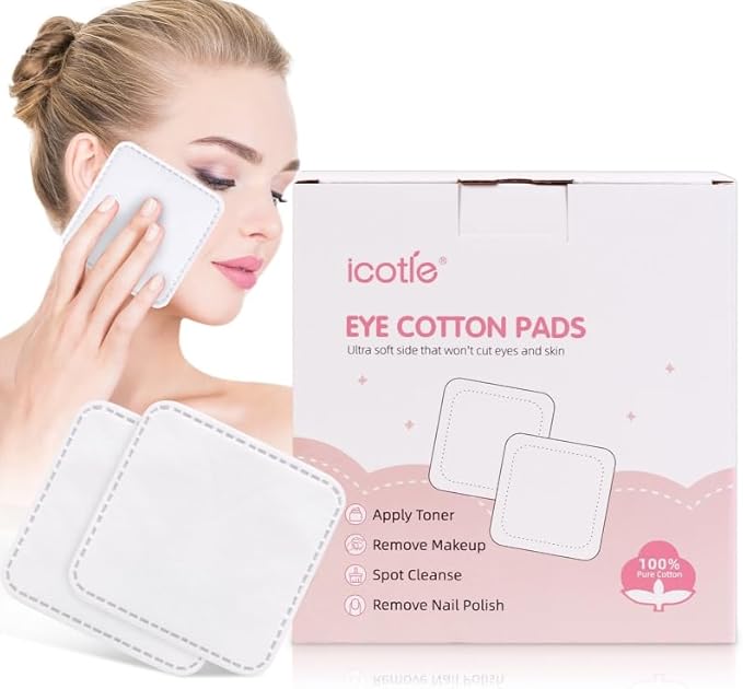 200-Count Eye Cotton Pads 100% Cotton Ultra Soft Square Cotton Pads, Spunlace by icotle